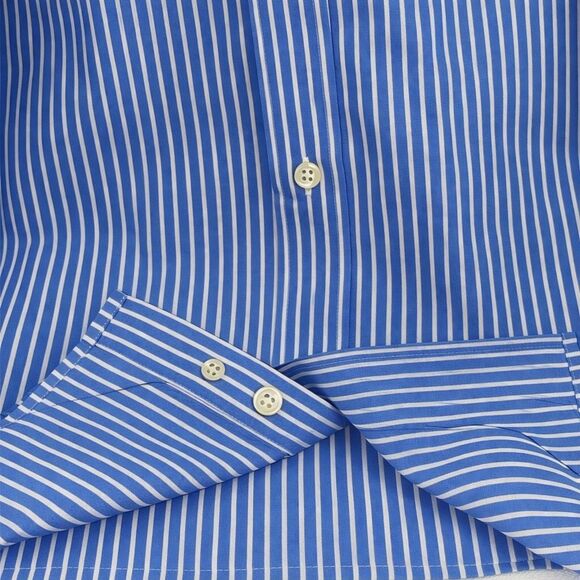 Hickey Freeman Blue Stripe Men’s L Dress Shirt 100% Cotton Button Front - Picture 3 of 6